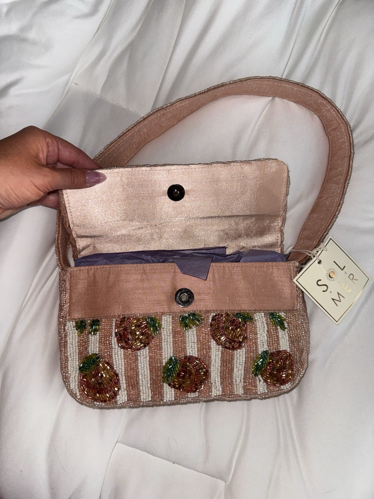 Viral Peaches Beaded Shoulder Bag Handmade in India New with Tags