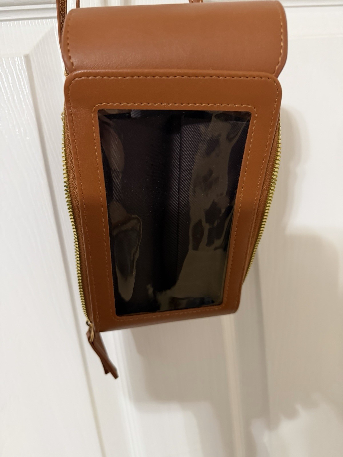 Forever Young Brown Crossbody Phone Bag Zip Around Pockets Adjustable Strap. 5 i
