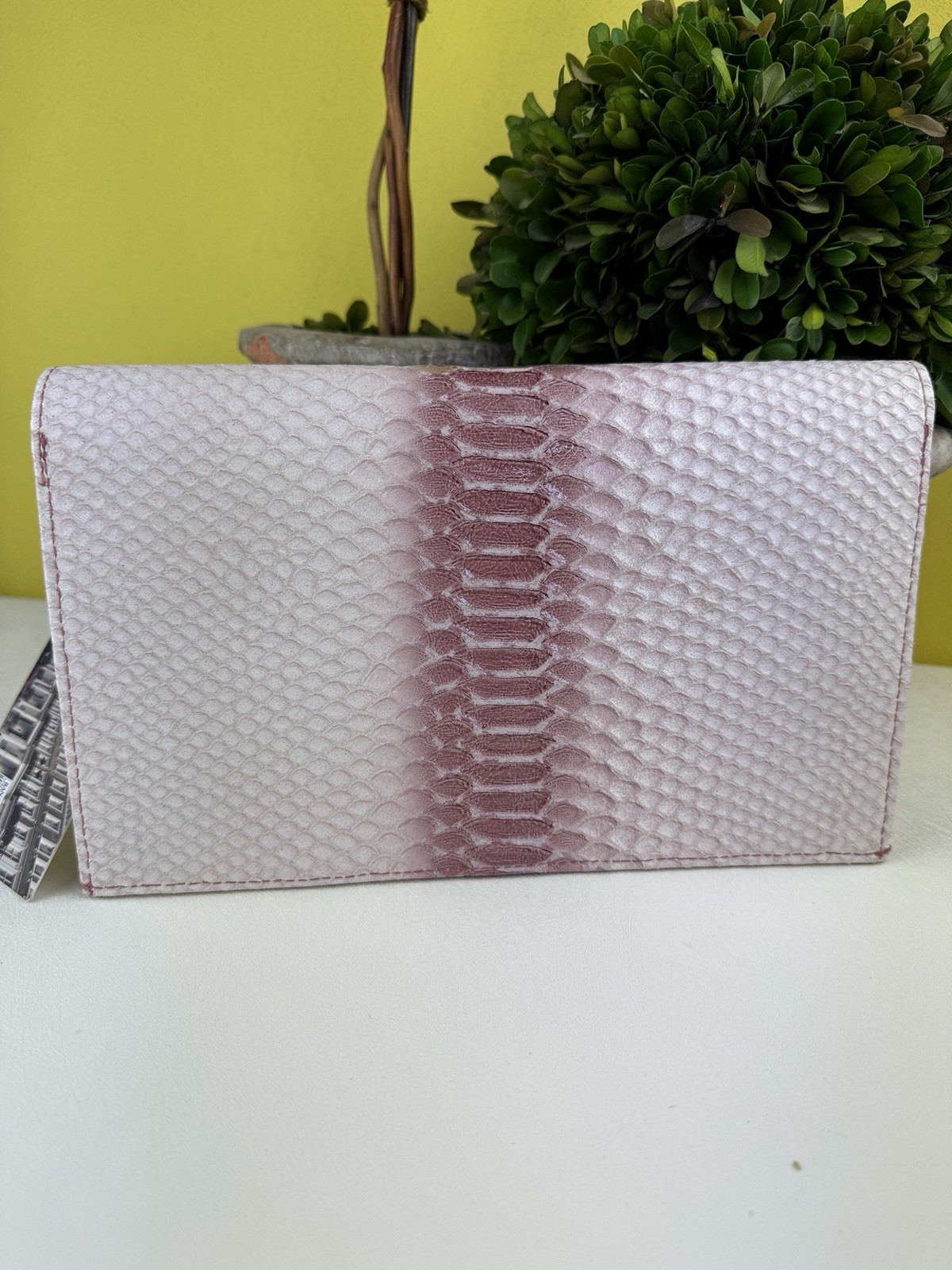 August The Chelsea Clutch Rosy Snake Effect Leather New With Tags 10 Card & 4