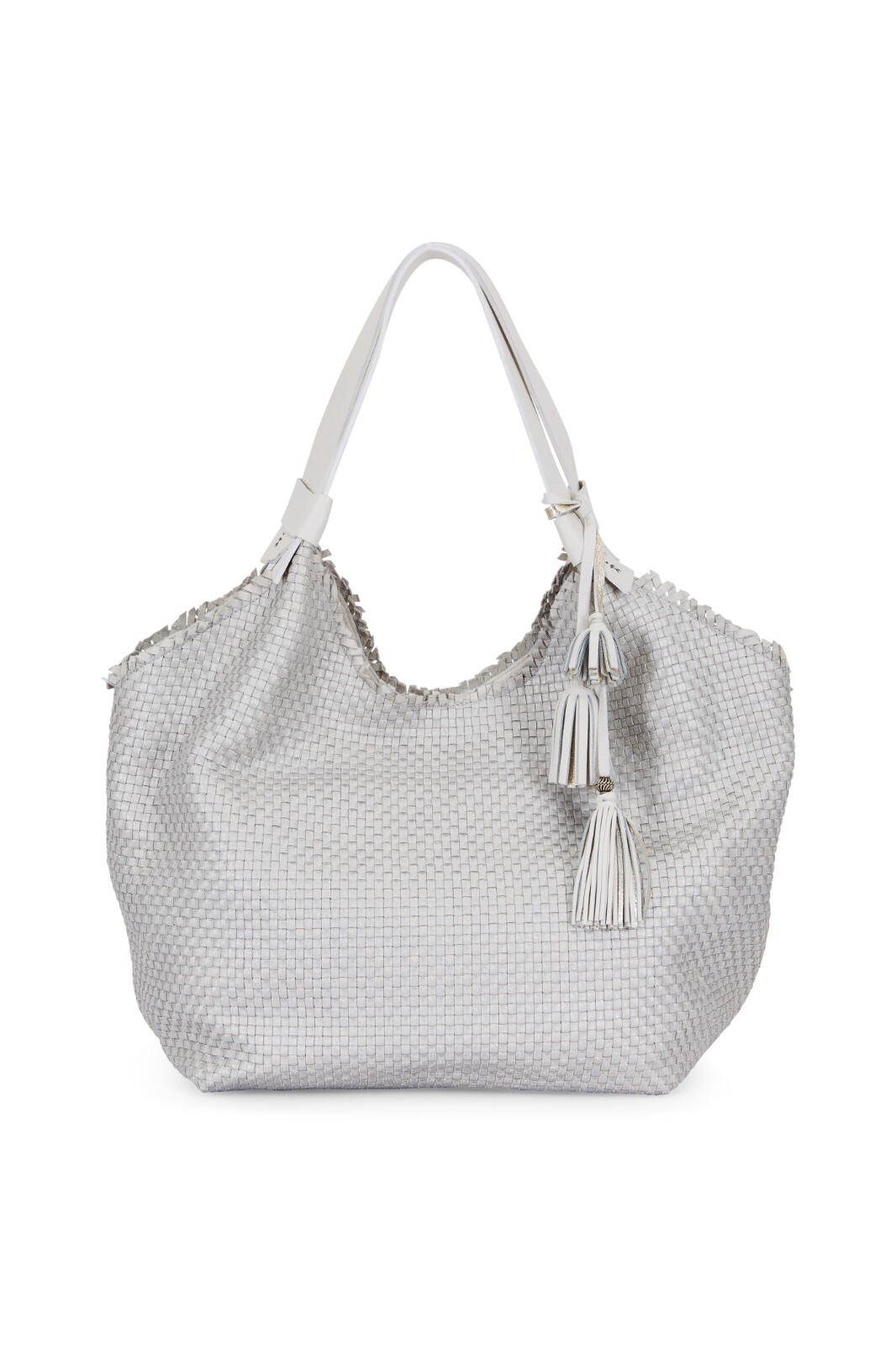 HENRY CUIR BEGUELIN ARDESIA Woven White Silver Leather Hobo Shoulder Bag NWOT