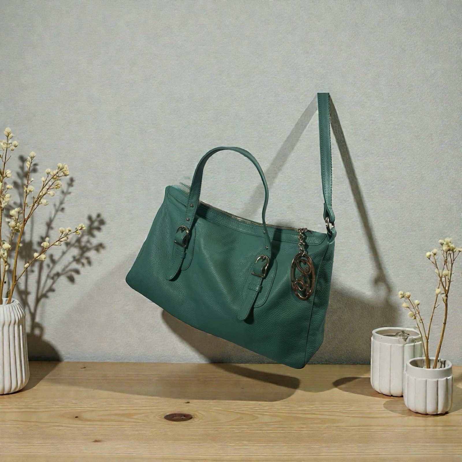 Onna Ehrlich Pebbled Jade Women’s Green Leather Bag