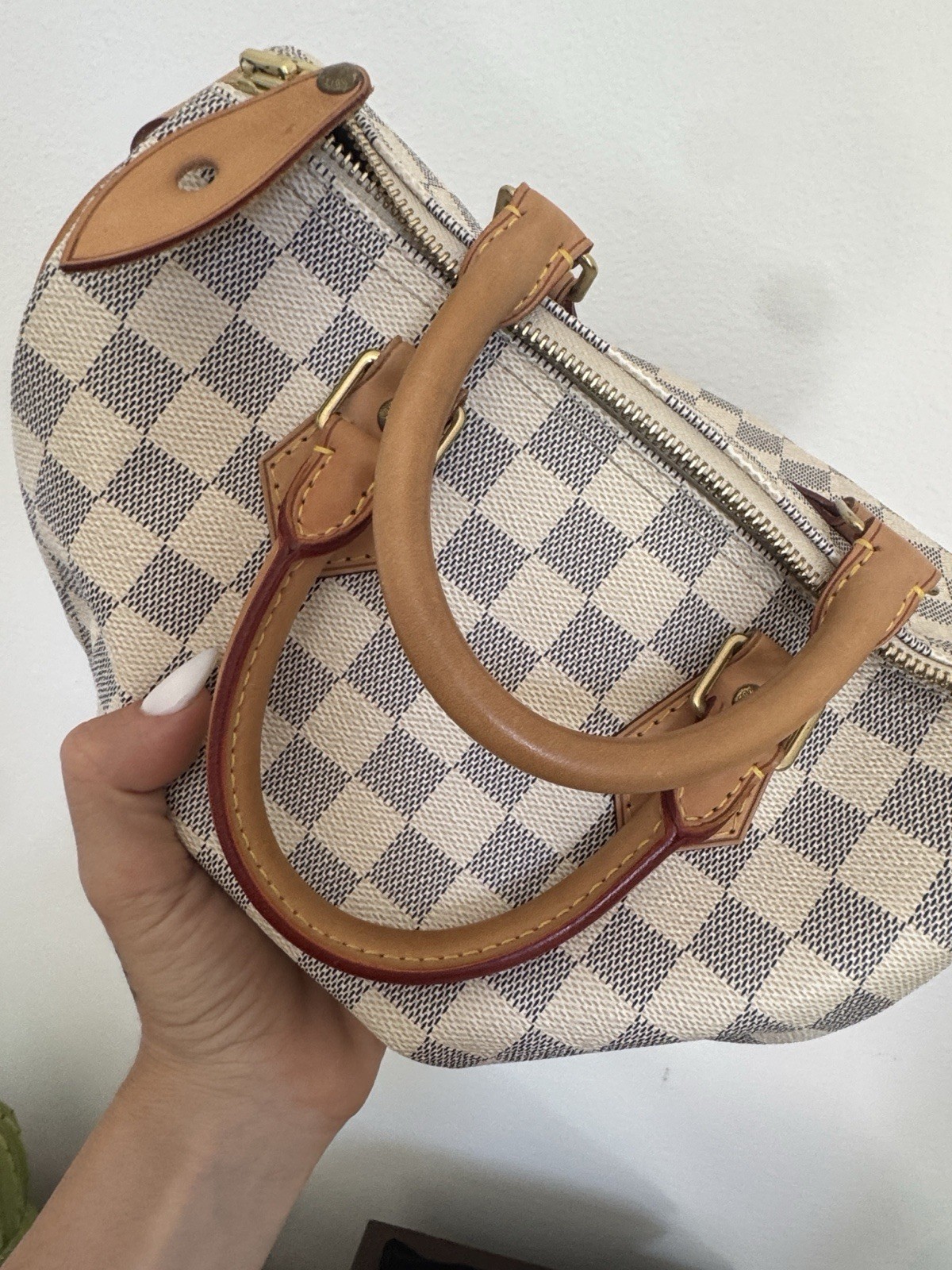 Louis Vuitton Damier Azur Small Speedy 25Satchel Zip Bag White Blue w/ Dust Bag