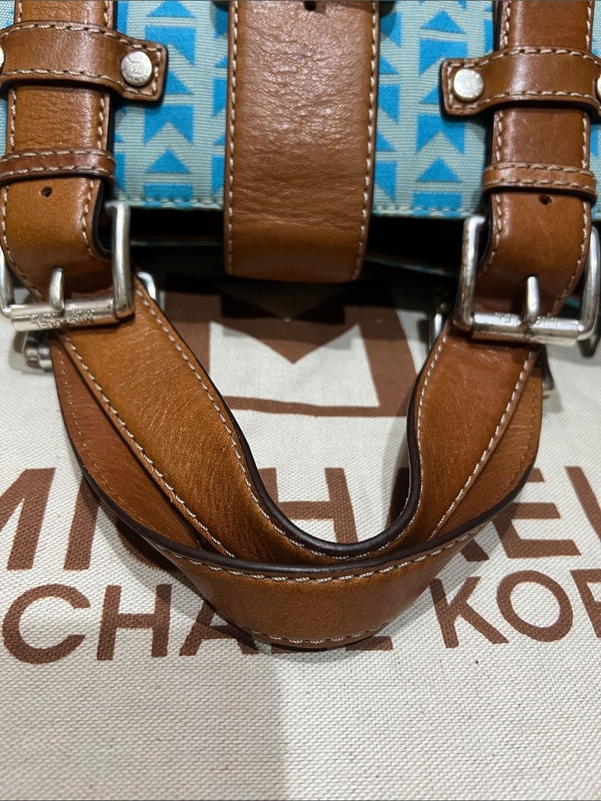 Y2K Michael Michael Kors Signature Jacquard Satchel with Brown Leather Trim