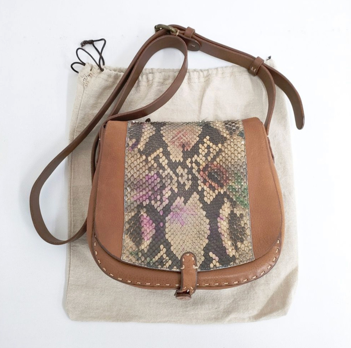 Henry Cuir Brown Leather & Snakeskin Shoulder Bag From Japan