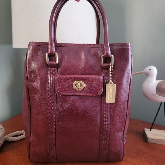 Coach 9704 Buffalo Hide Paper Bag Tote Mahogany Brown Leather Vintage Bag