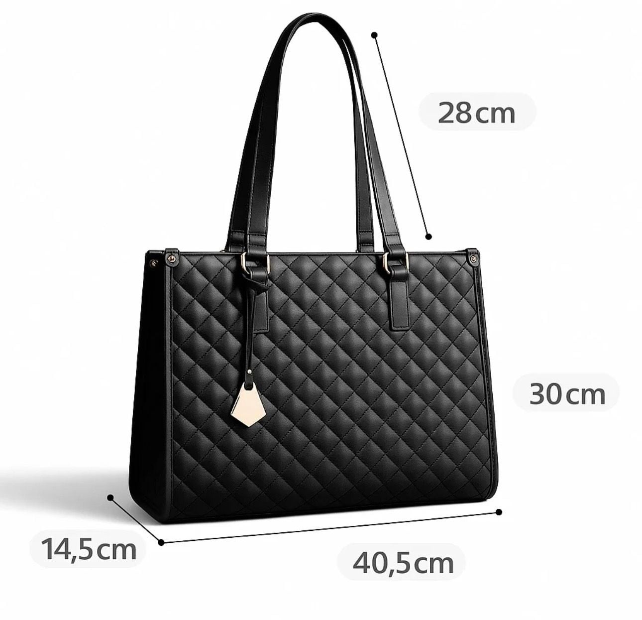 Packuum 3-in-1 Quilted Leather Tote Bag Insulated Lunch Compartment 17” Laptop