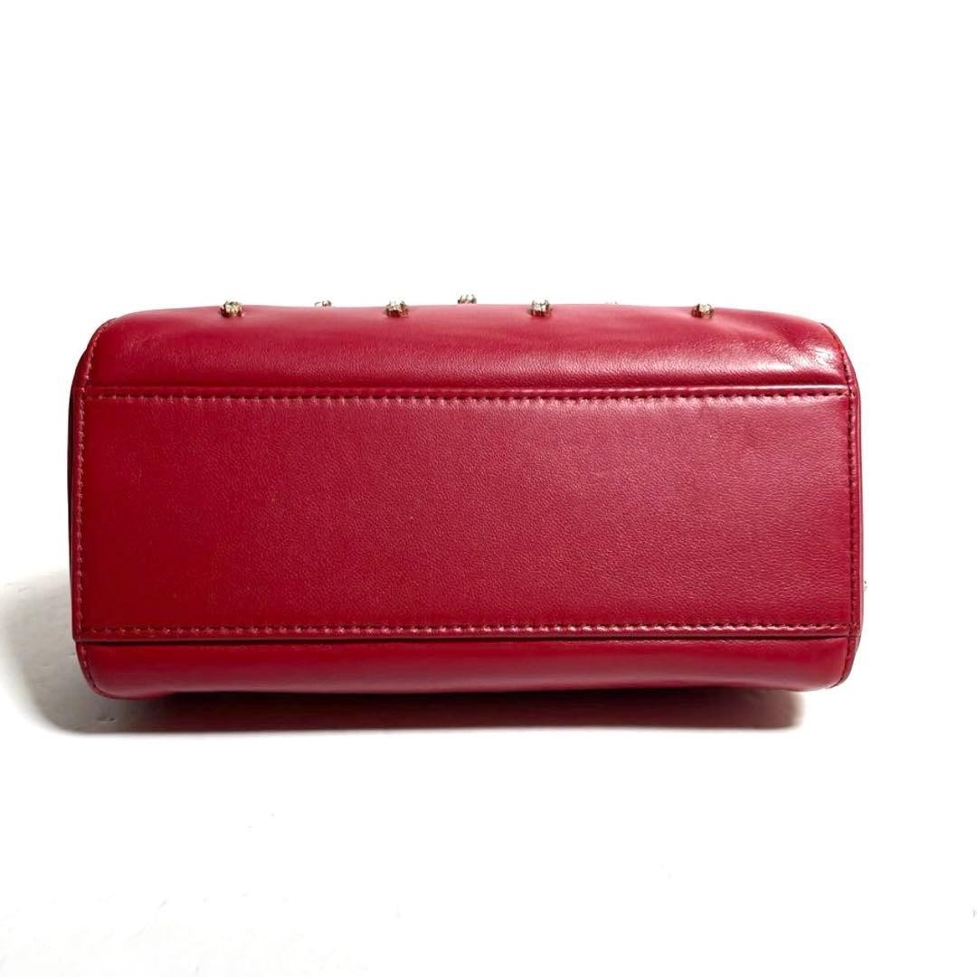 Fendi Peekaboo XS 2Way Handbag Red Leather Crystal Studs Gold Chain Shoulder Bag