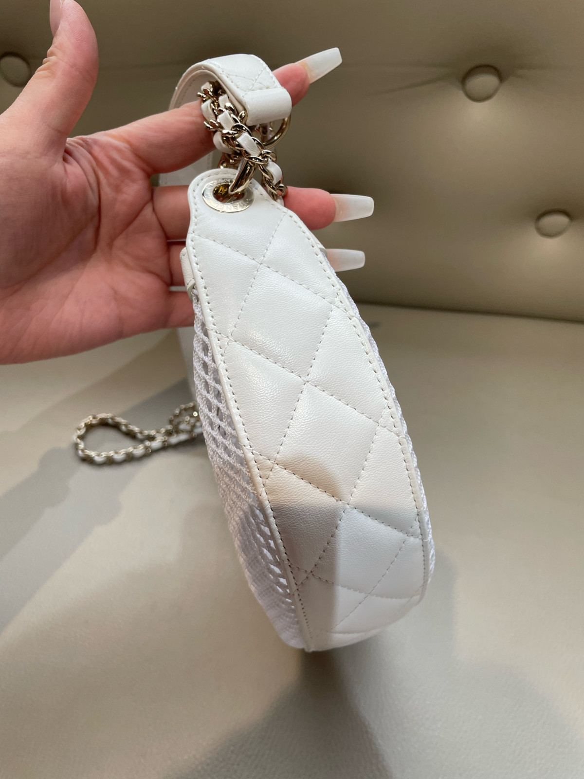 Chanel Chain Clutch, Glossy Tulle Mesh Lambskin (15 × 22 × 6) cm