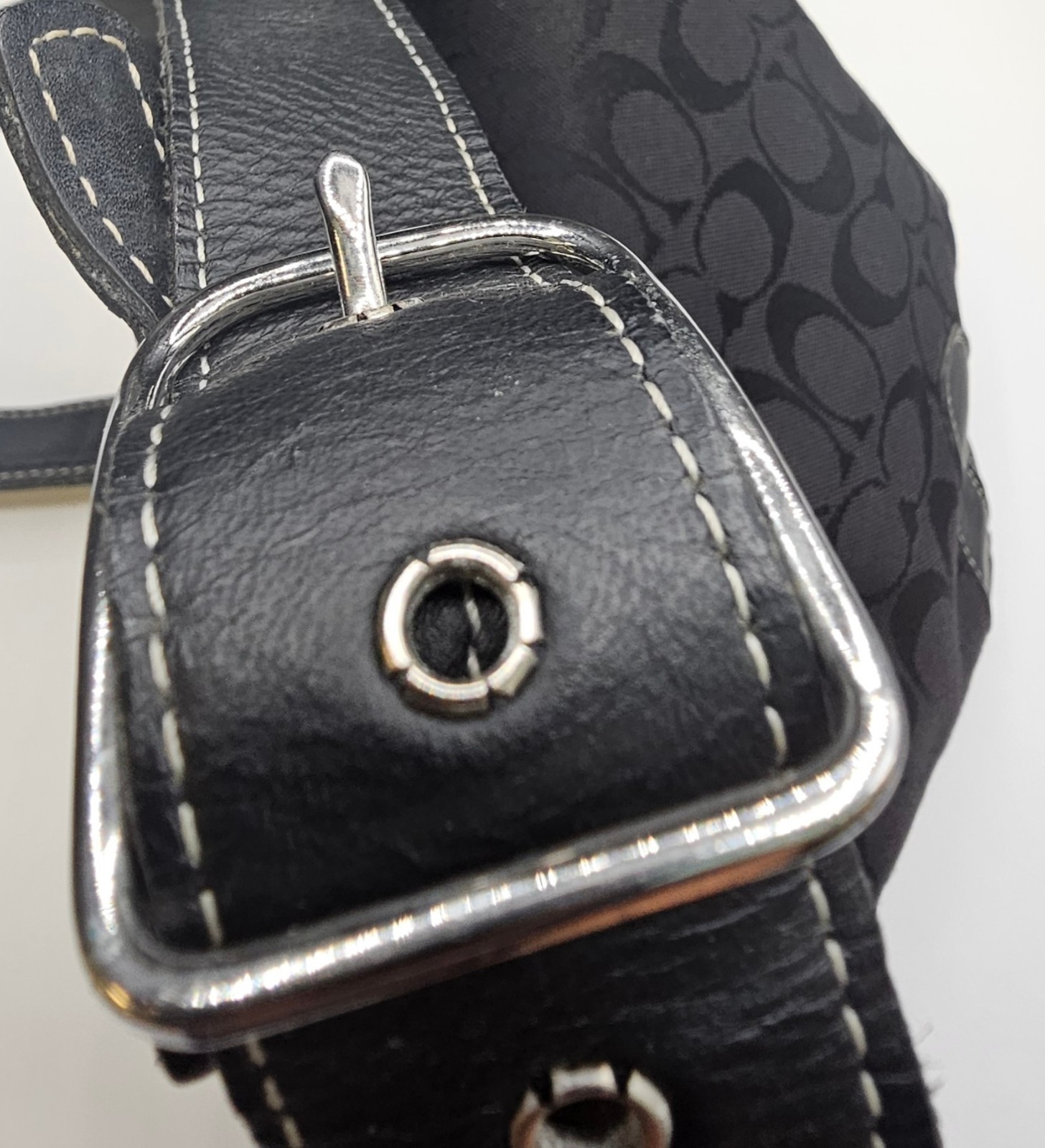 Coach Signature Black Jacquard Canvas Leather Trim Shoulder Hobo Bag F1024-05220