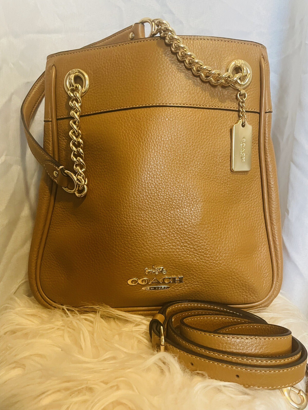 Coach Cammie Chain Bucket Bag Refined Pebble Leather Gold Penny C8315