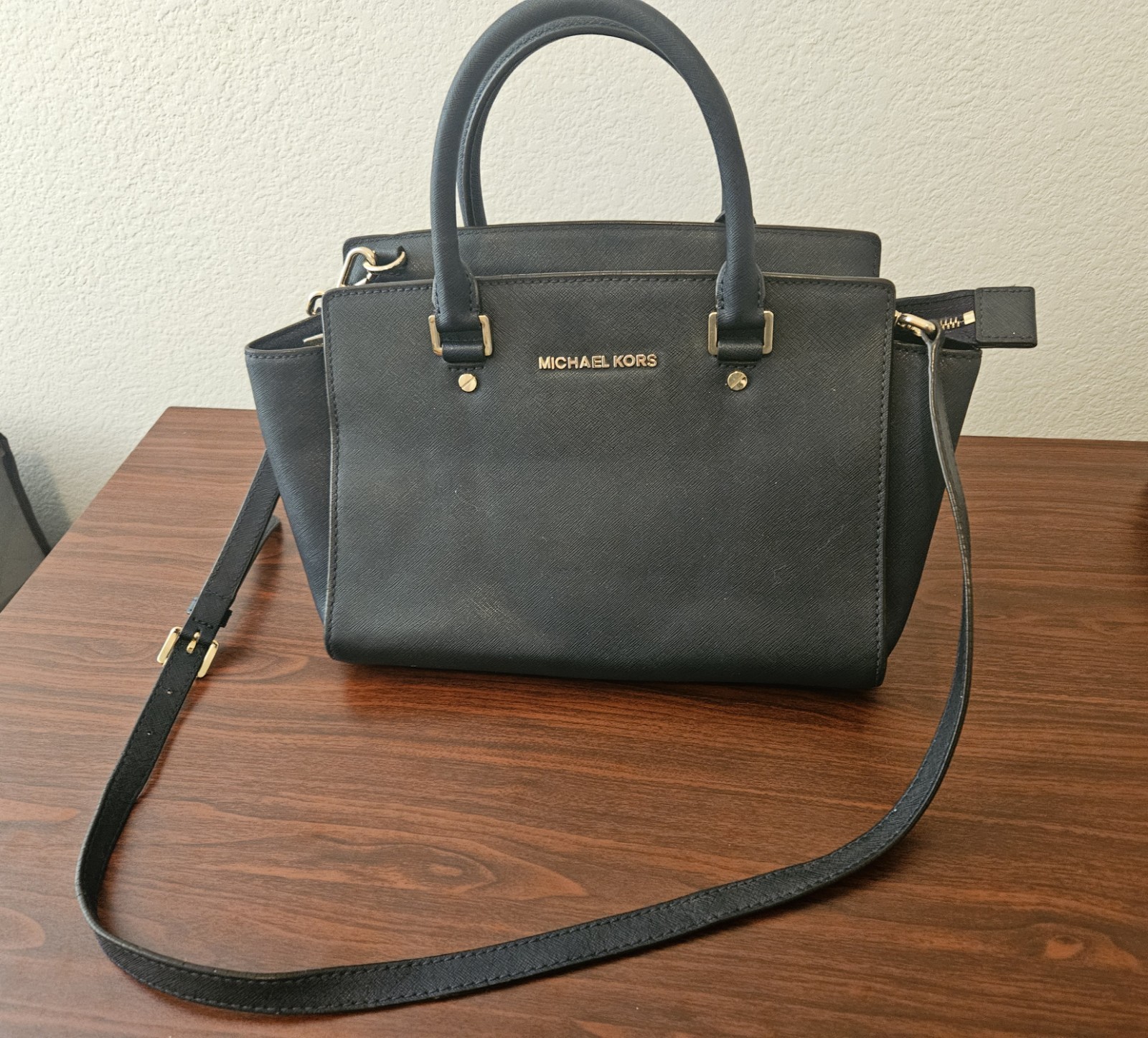 Michael Kors Medium Navy Blue Selma Leather Satchel Bag