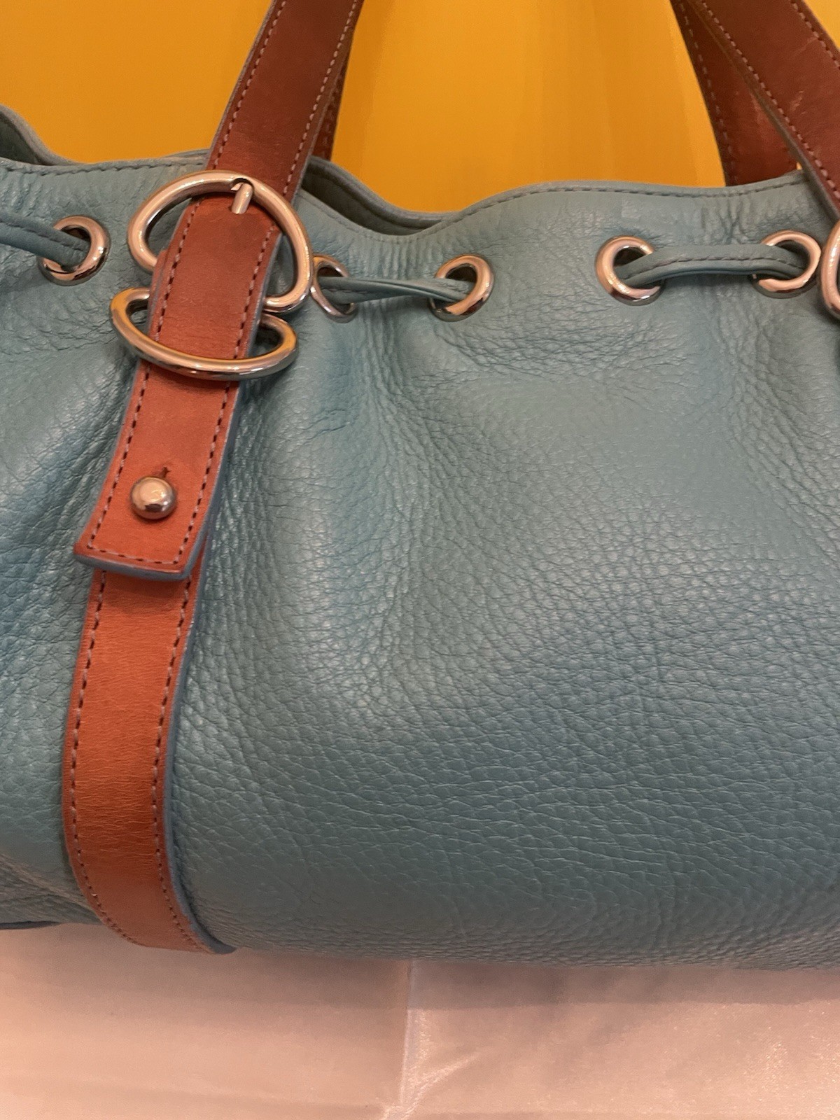 VTG Kenneth Cole Turquoise/Ocean Color Leather Double Strap Hand Shoulder Purse