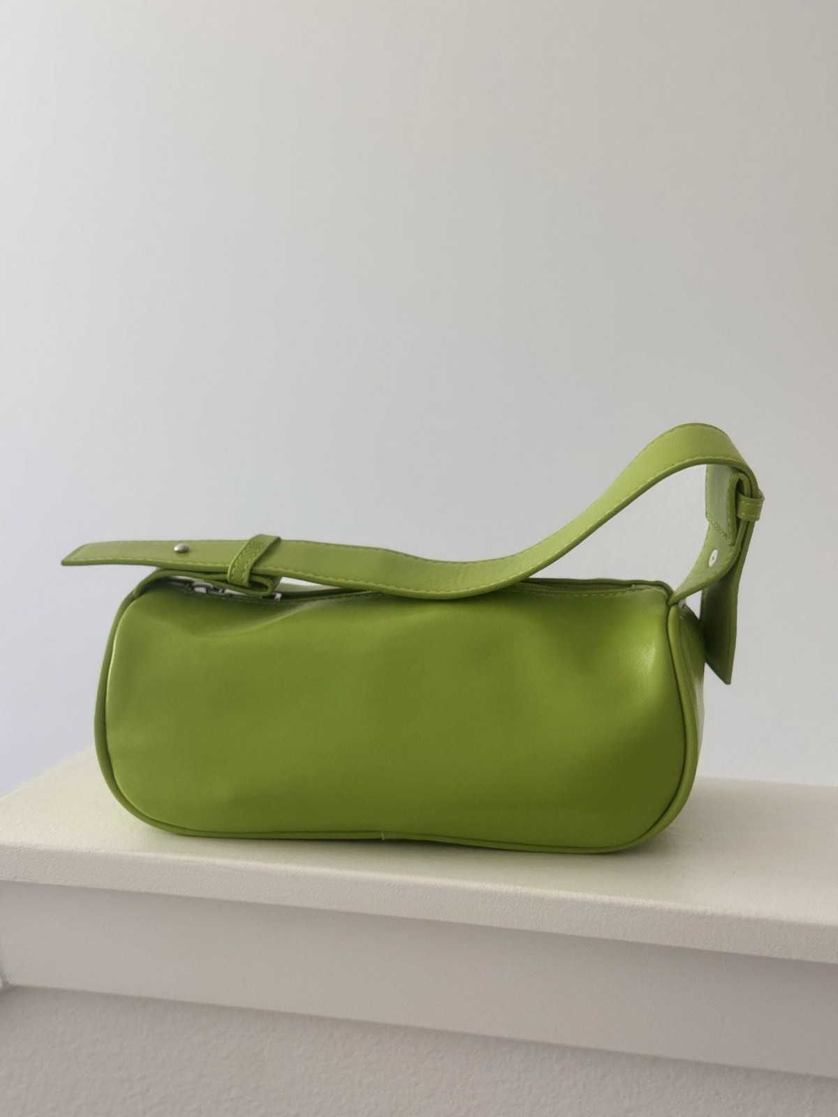 NWOT Olive Green Top Handle Baguette Style Handbag | Minimalist Vegan Leather