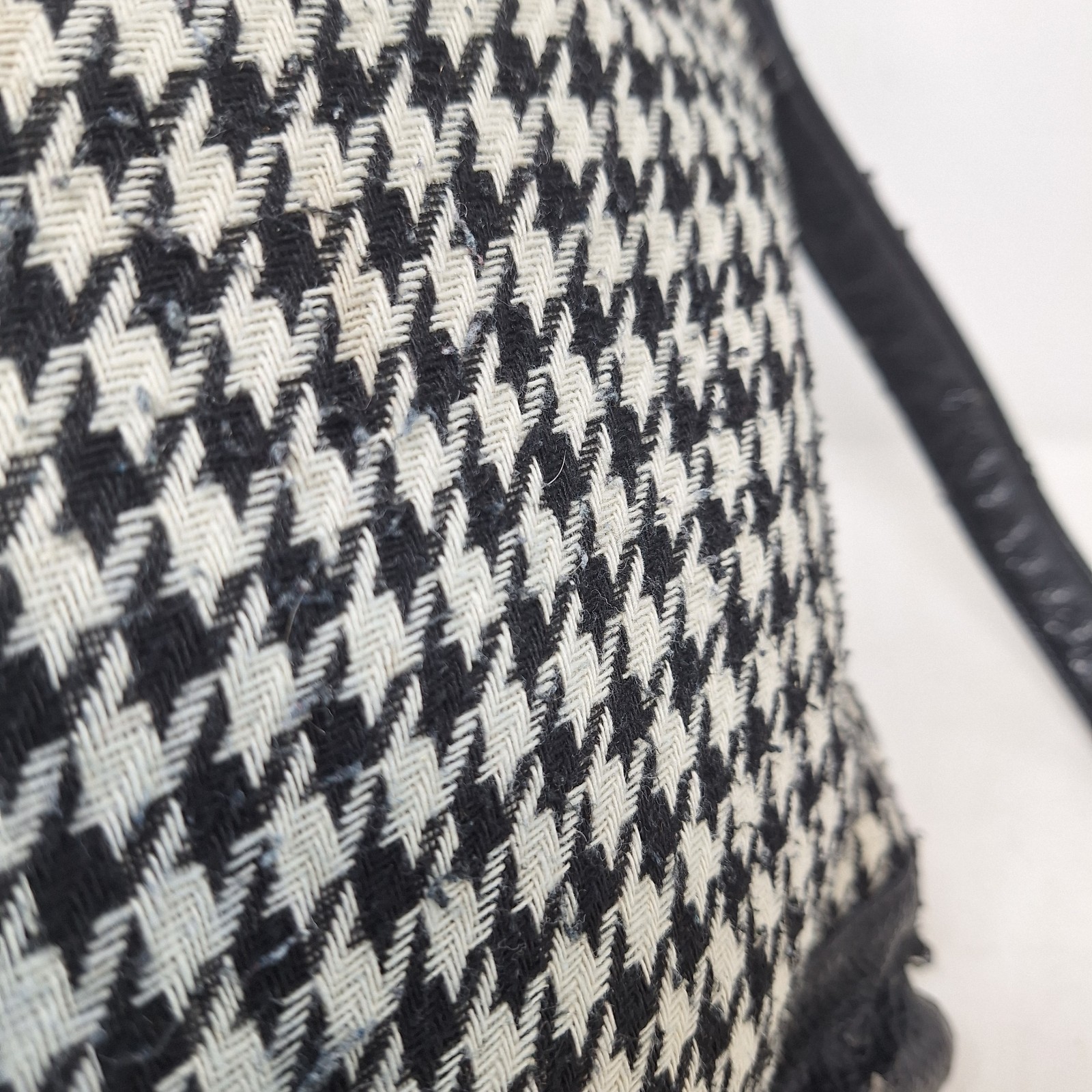 Steve Madden Black White Houndstooth Fabric Faux Leather Tote Bag Academia