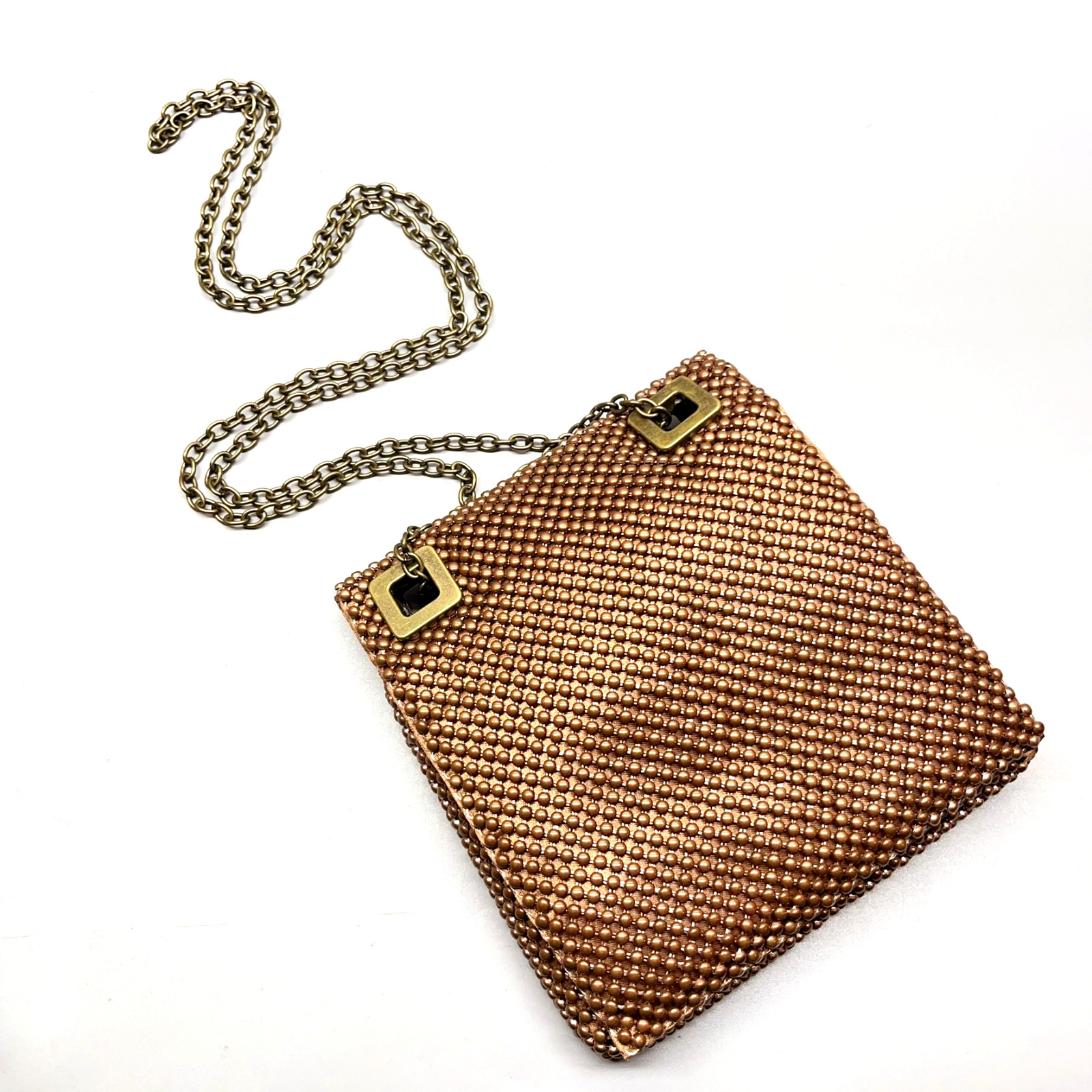 Vintage Brown Copper Mesh Purse Adjustable Chain Crossbody Evening Bag Clutch