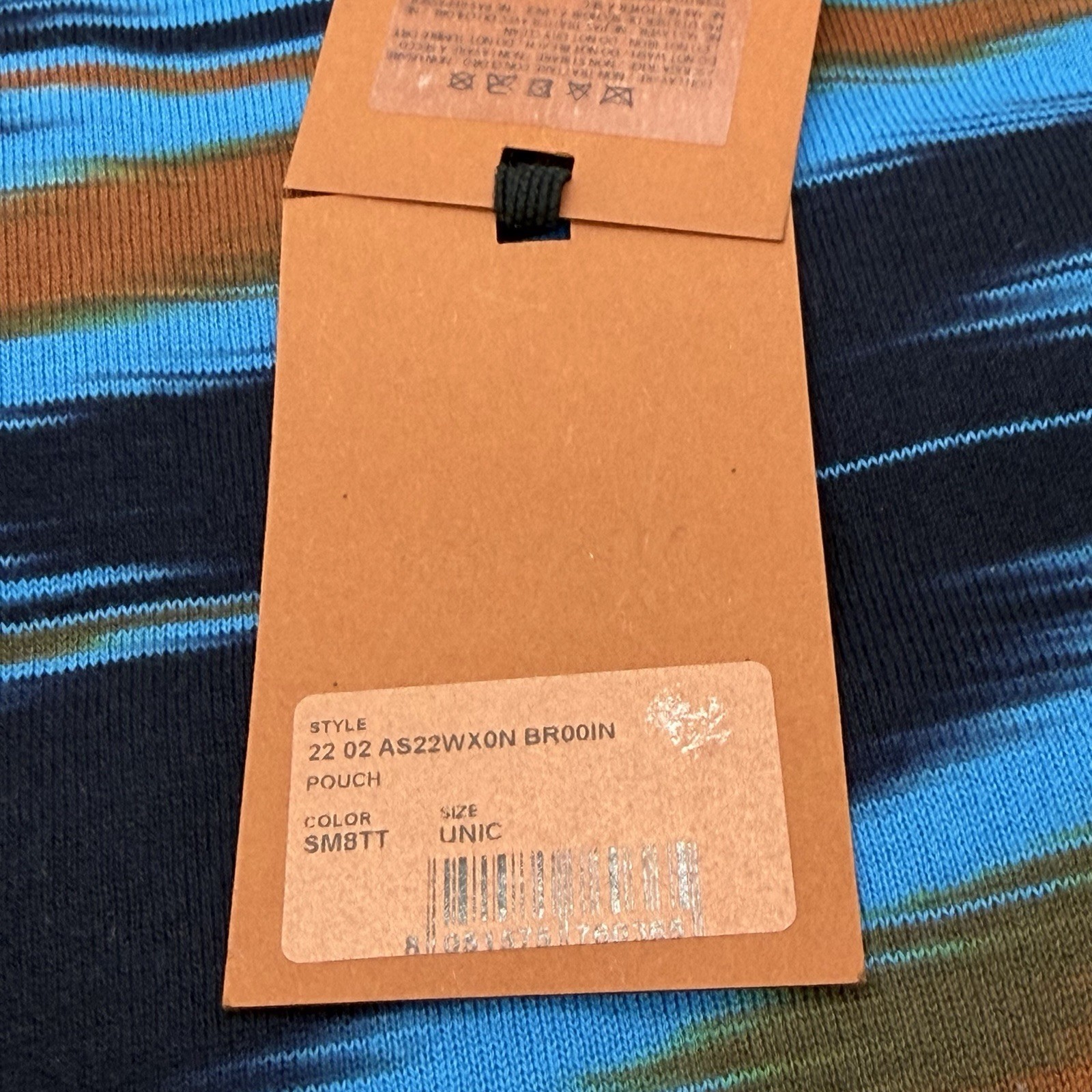 Missoni Milano Knit Pouch Clutch Space Dye Flame Stitch Blue Orange NWT Italy