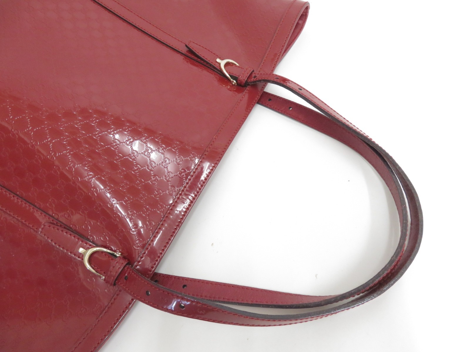 Authentic Gucci Micro GG Patent Leather Tote Hand Bag I#48436