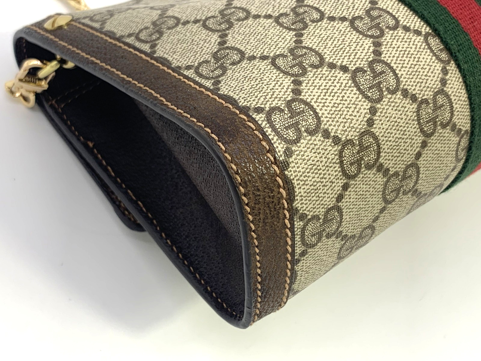 GUCCI VINTAGE GG Supreme Shoulder Bag Web Stripe Brown Small Classic Authentic