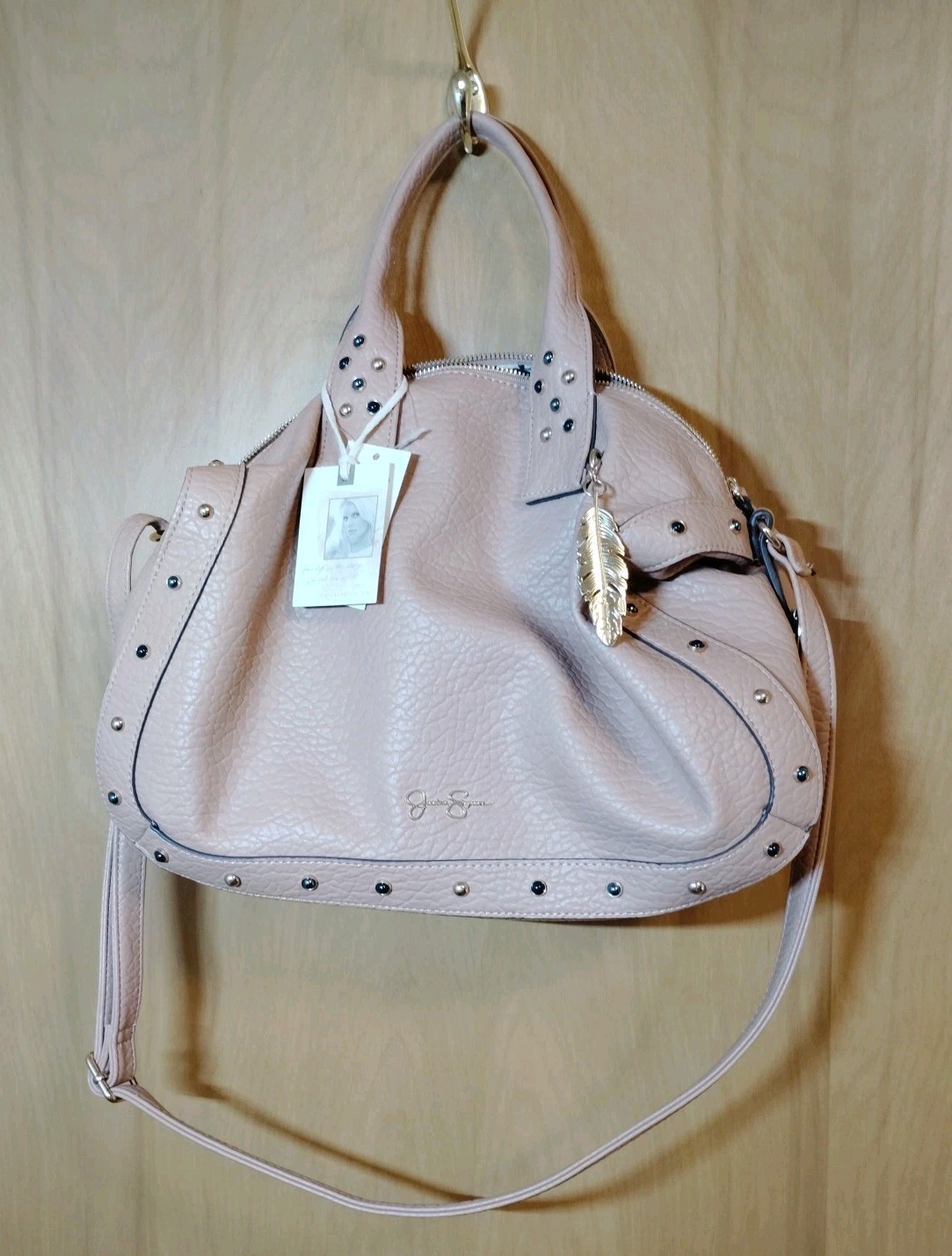 Jessica Simpson Pink Handbag with Chrome Accents and Shoulder Strap