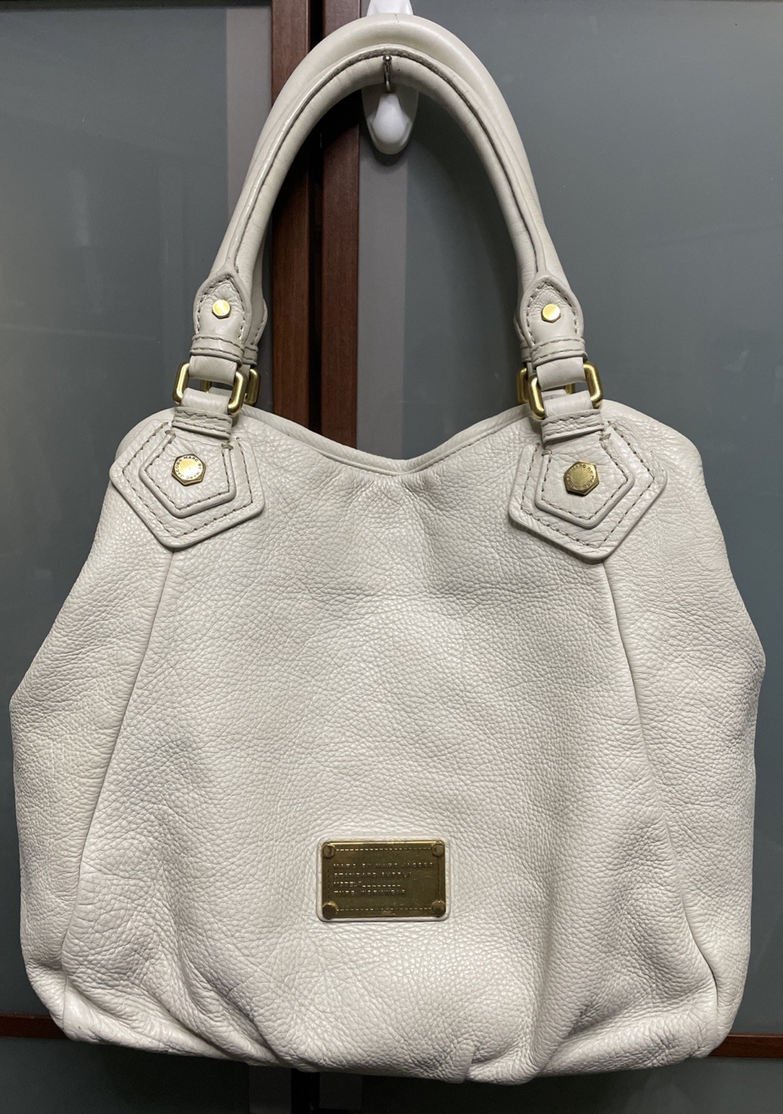 Marc By Marc Jacobs White Pebbled Leather Classic Q Fran Hobo Hand Bag Purse