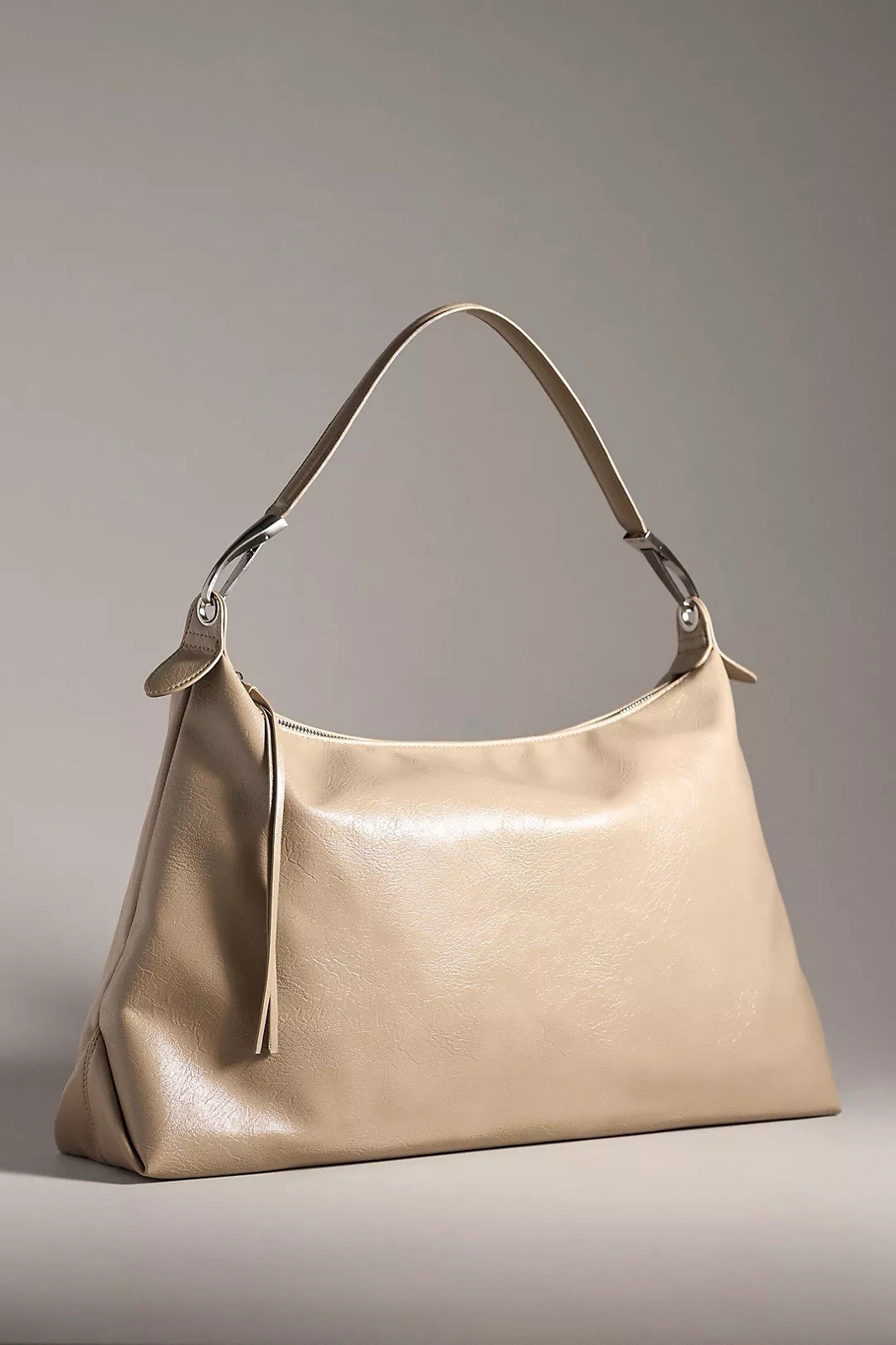 Melie Bianco Charlie ESPRESSO Waxed Shiny Faux Leather Slouchy Bag ANTHRO NWT!