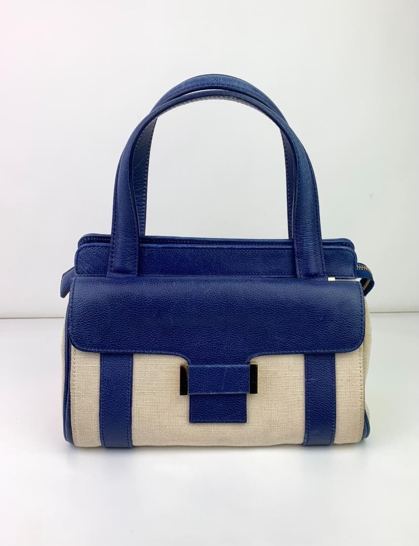 MORABITO Canvas Handbag Tote Bag Purse w/Dust Bag in Blue USED Good Condition JP