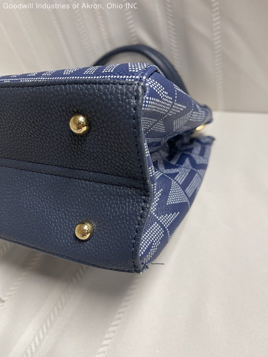 Mia K Collection Navy Blue Monogram Handbag Satchel Gold Hardware Strap