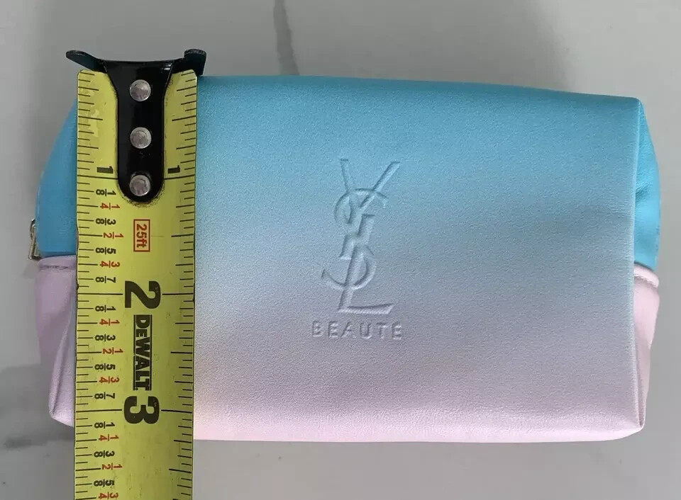 YSL Beaute Pouch Small pink blue ombre Case faux leather toiletry travel Bag