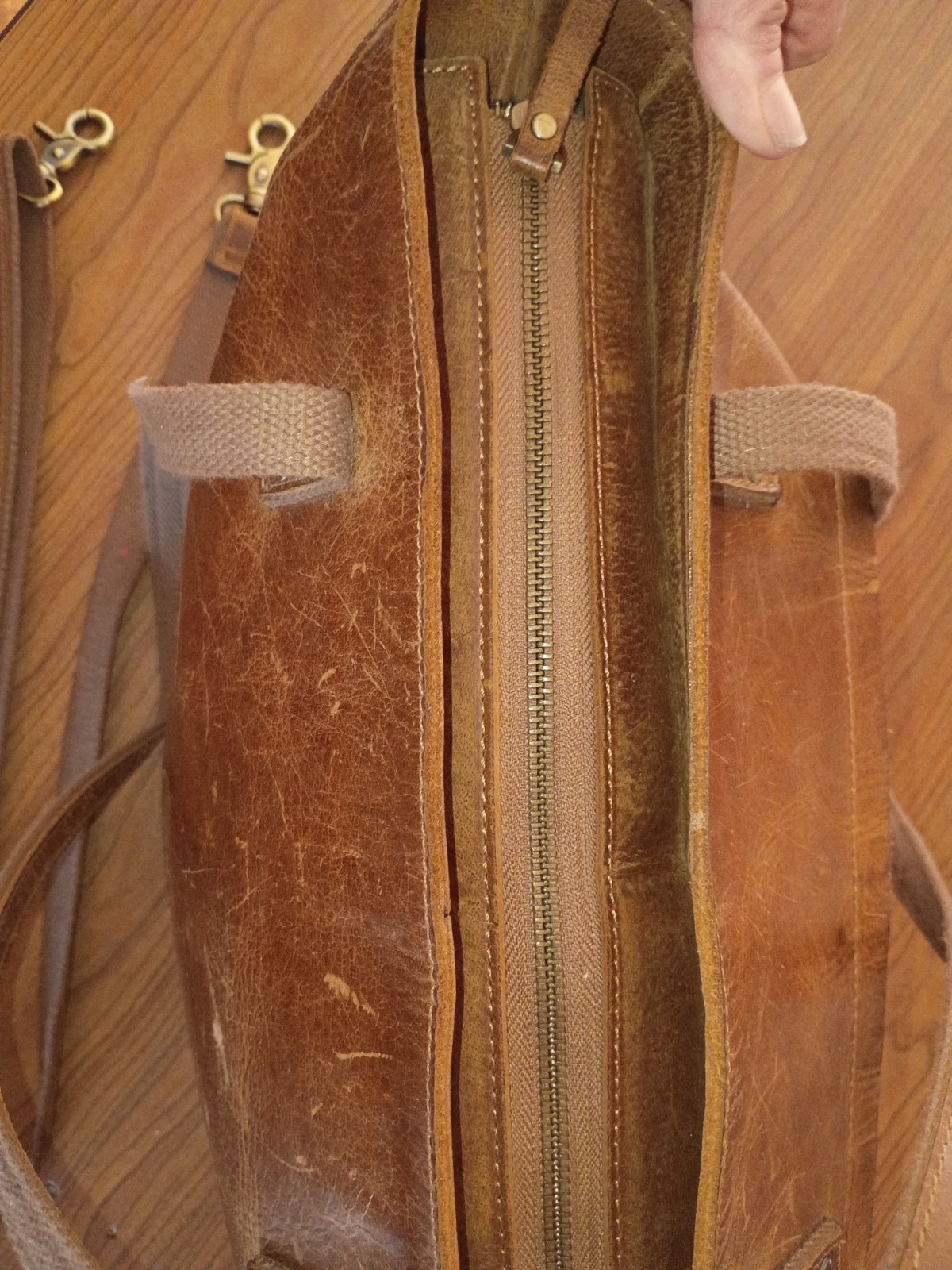 Genuine Leather S Zone Tote Purse, Bag with Zipper Closure Burnt Sienna