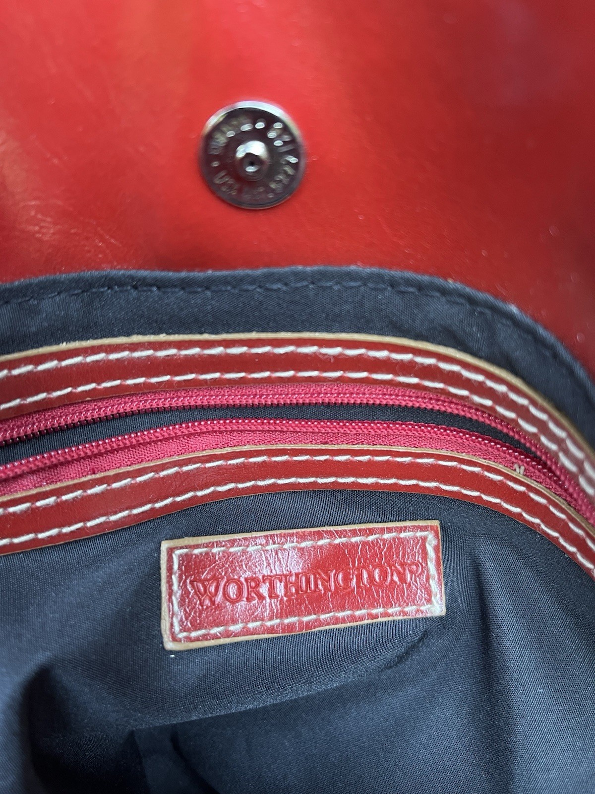 Worthington Genuine Red Leather Handbag Purse 11”x5” Business Office Work Purse