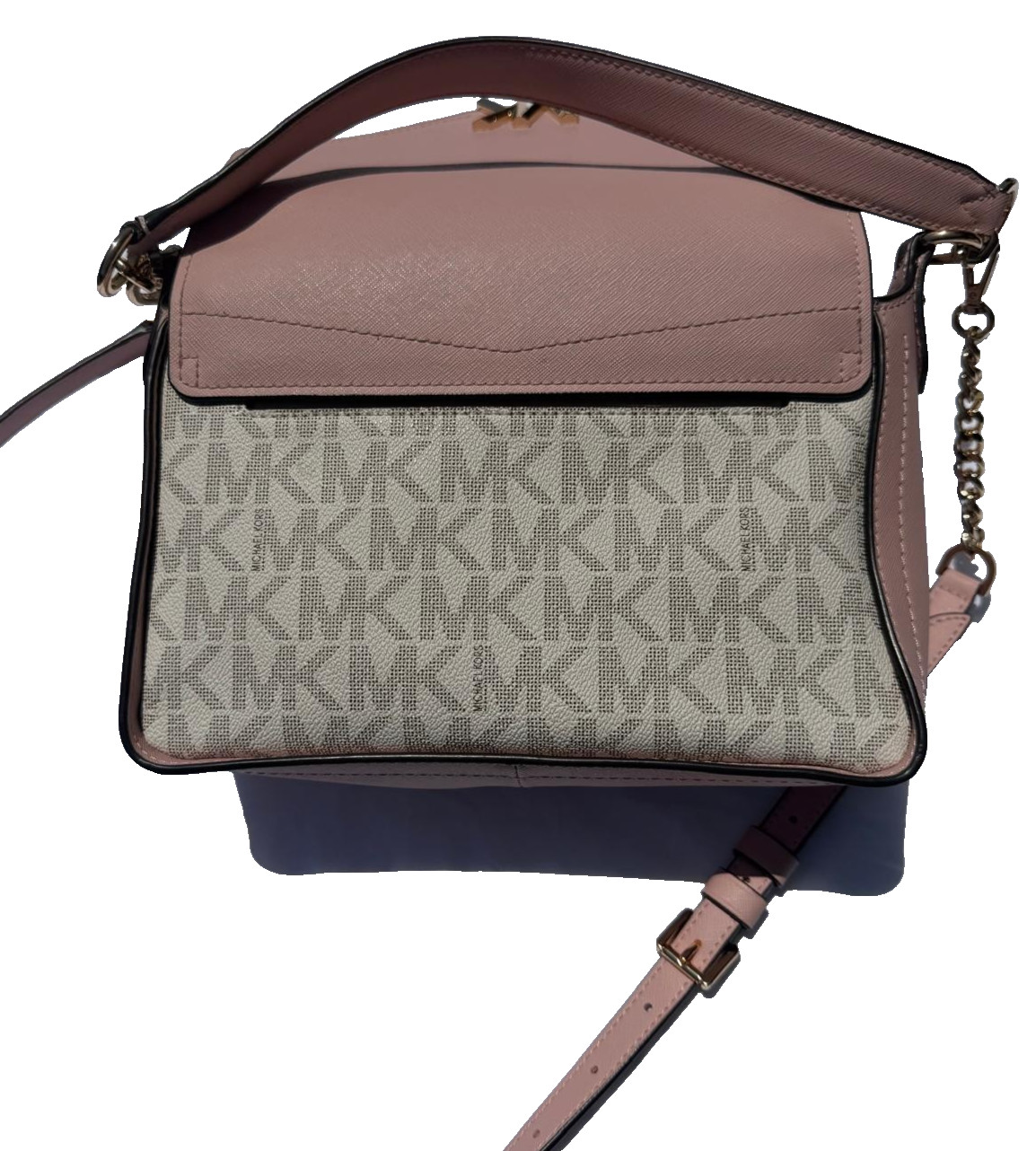 Michael Kors Sylvia Flap Leather Convertible Shoulder Crossbody Bag Smokey Rose