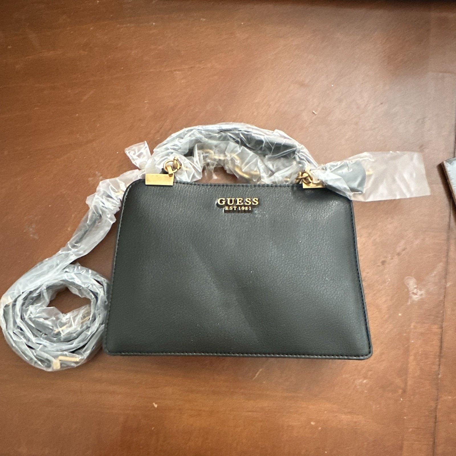 GUESS Kristle Mini Black Satchel Top Handle w/ Detachable Strap Logo Gold