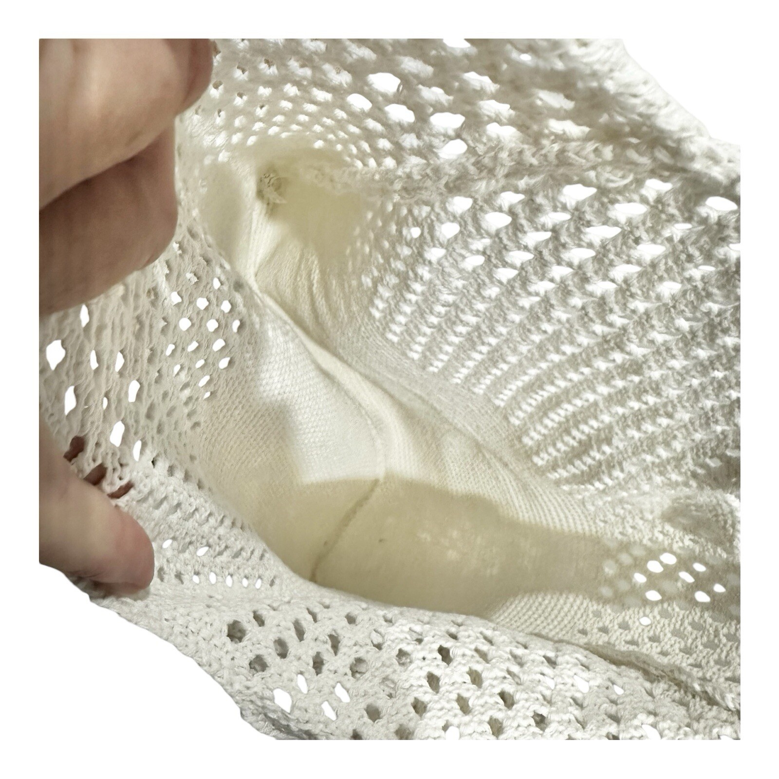 Hand Knit Crocheted Tote Shoulder Bag Double Strap White Ivory 15×12 Boho Beach