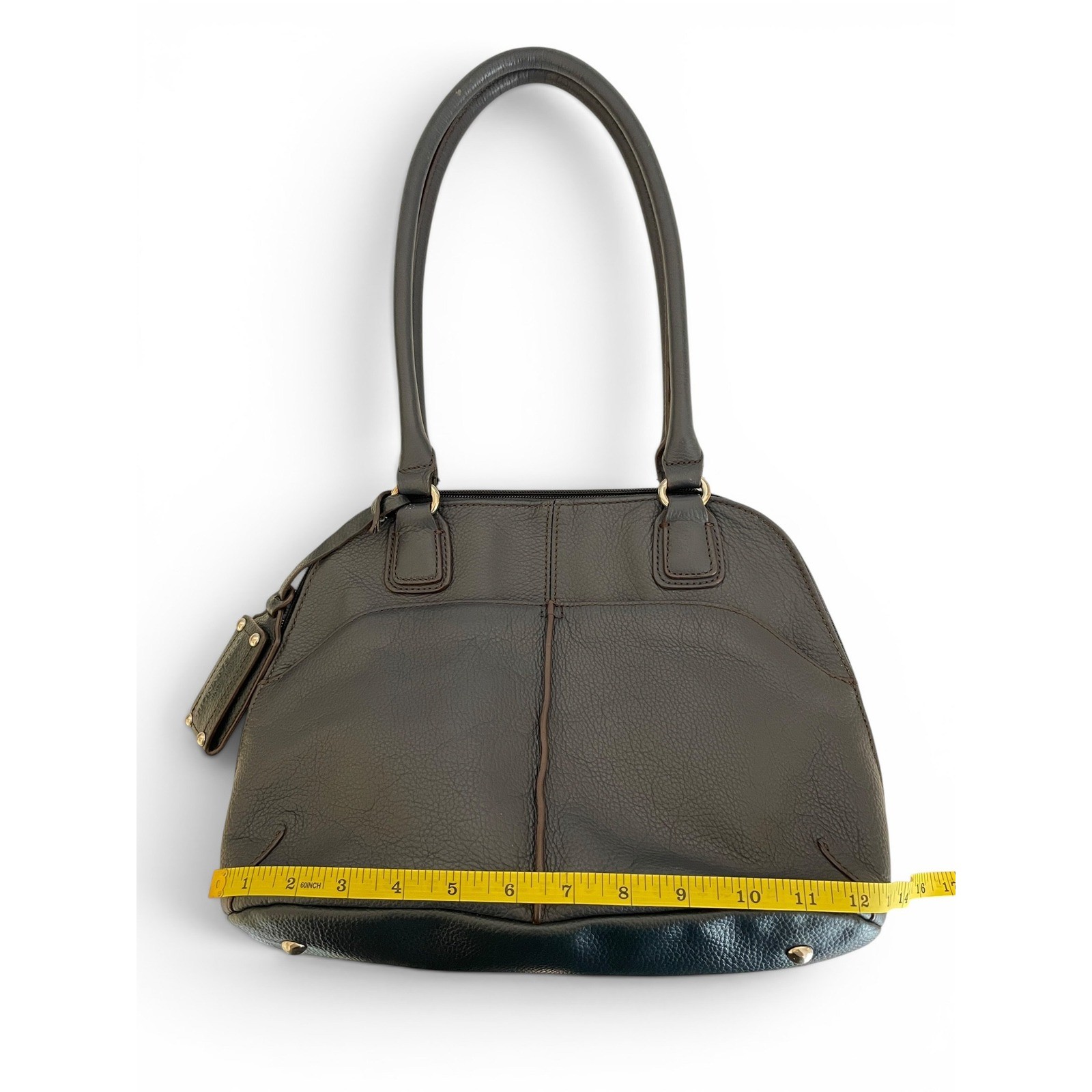 Tignanello Navy Pebbled Leather Domed Satchel Purse Built-In Wallet Mirror Tag