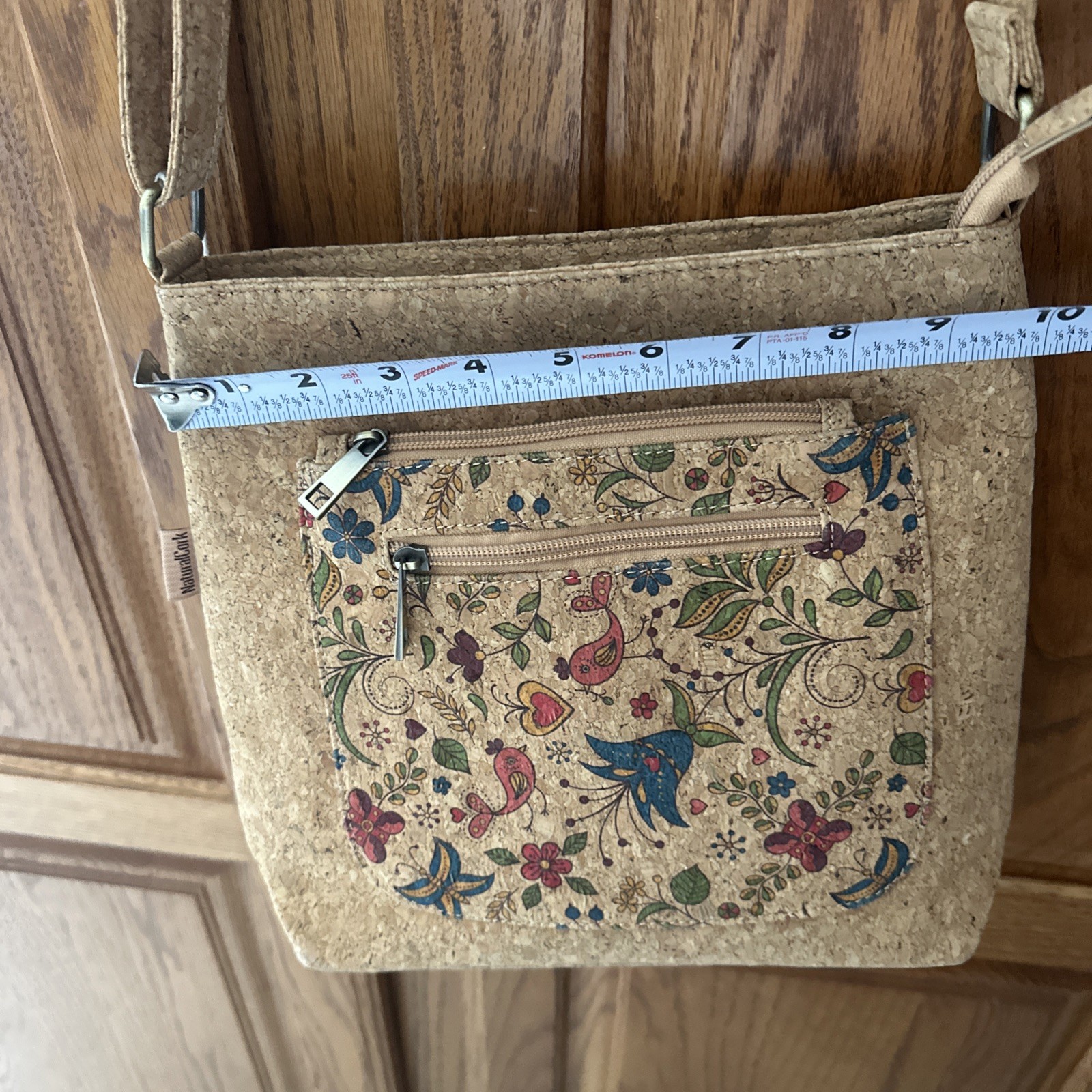 NWOT Natural Cork crossbody purse/handbag, colorful floral Front Eco-friendly