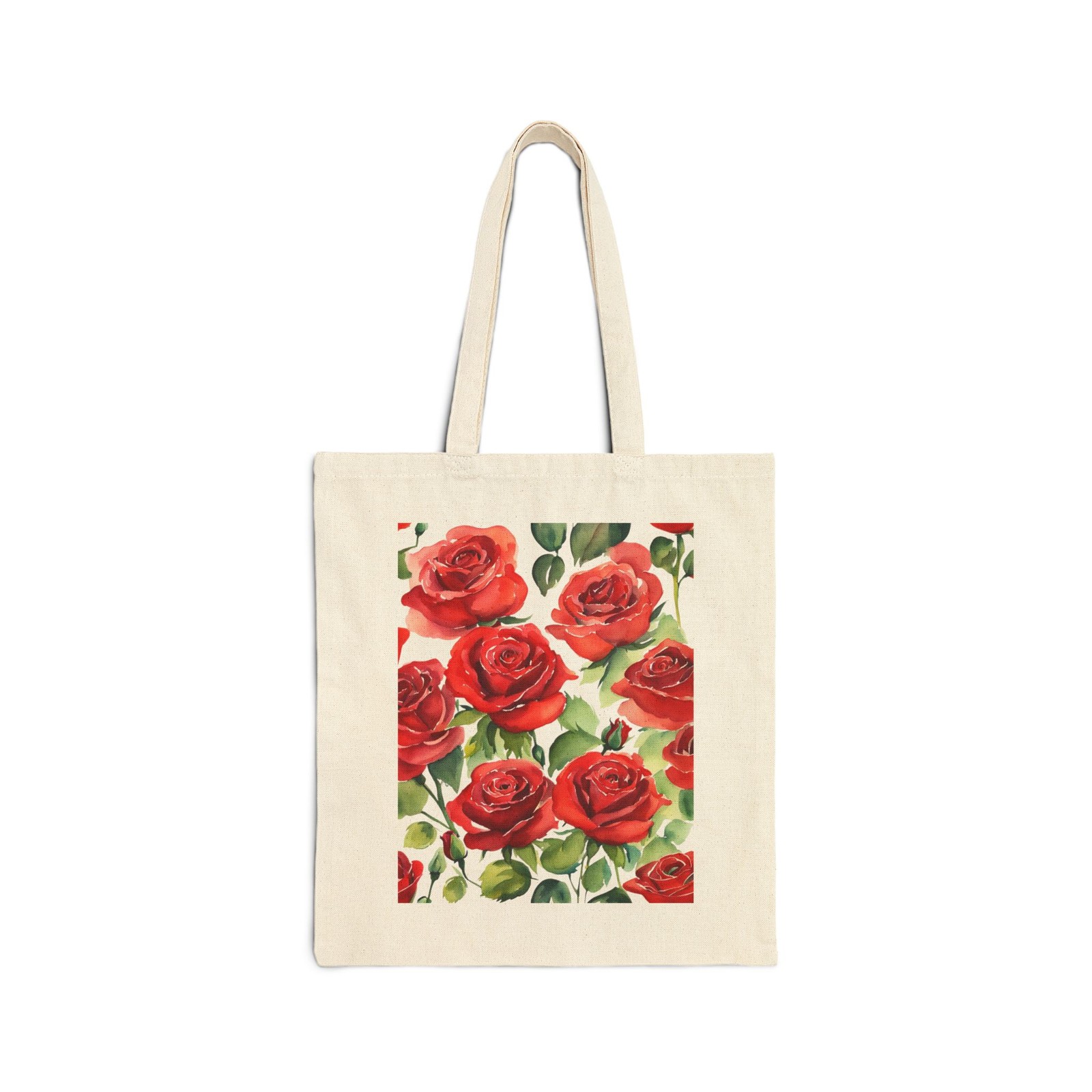 Roses Red Large Flowers Watercolor Pattern Cotton Tote Gift Shopping Bag
