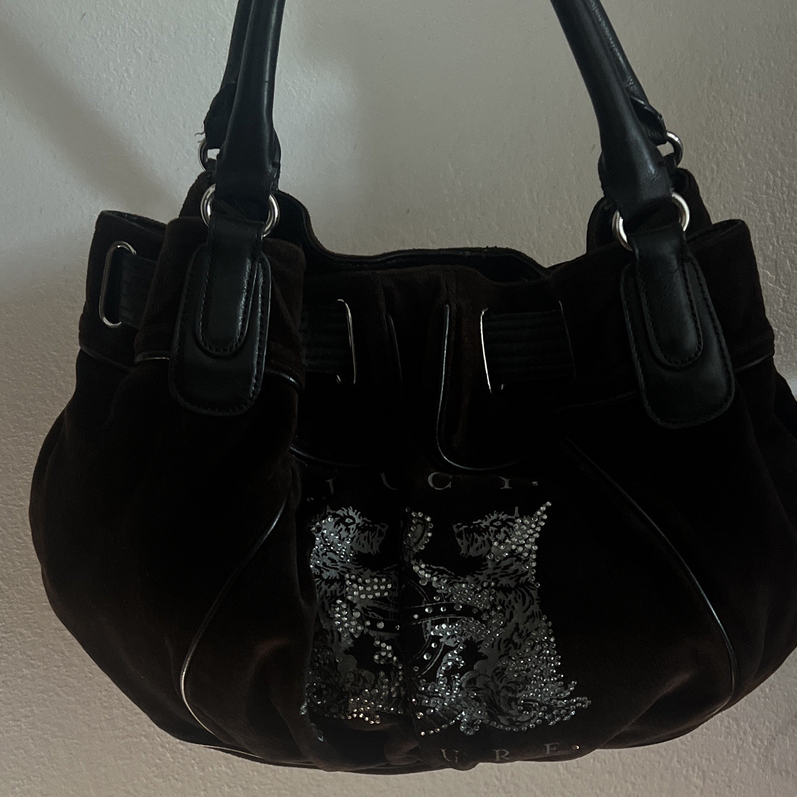 Juicy Couture Brown Logo Satchel Top Handle Bag Magnetic Closure Lined Pockets