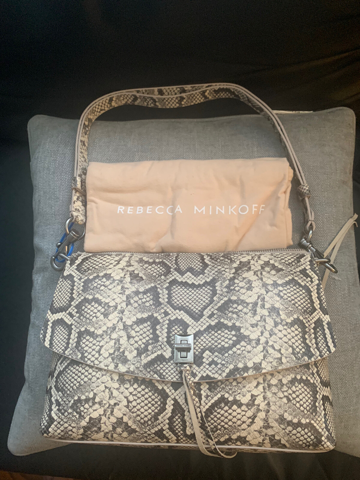 NWT Rebecca Minkoff Shoulder Bag, Leather, Snakeskin Effect, Detachable Strap
