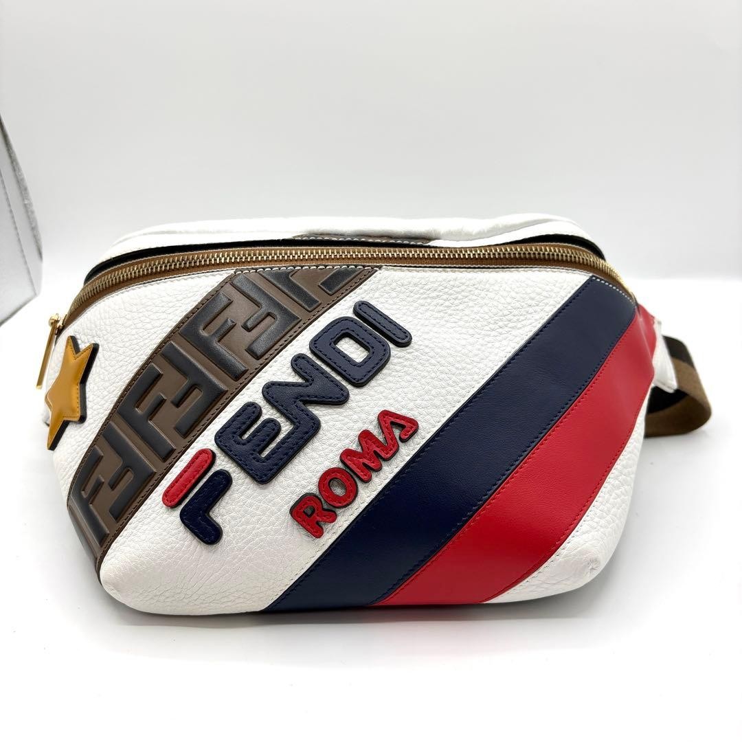 FENDI × FILA FENDI MANIA Leather White body bag Y2K Vintage Italy Authentic