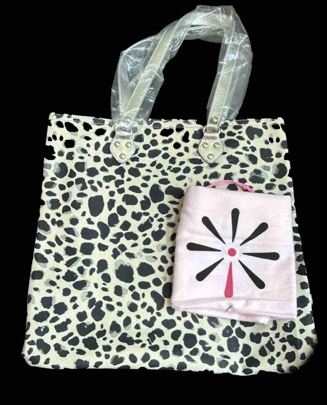 Isaac Mizrahi Live! NWOT~Snow Leopard~Canvas Tote w Dust Bag Animal Print 14X14