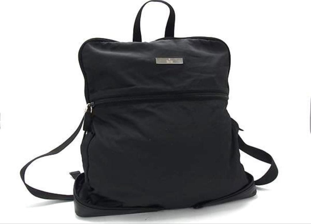 GUCCI Nylon Leather Backpack Black Women Auth 12.59 x 12.99 x 4.33inch