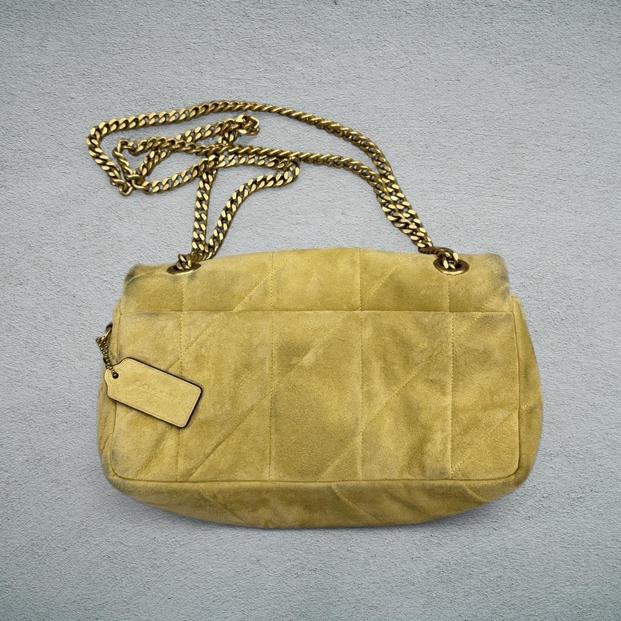Coach Beige Quilted Shoulder Bag Gold Chain Strap Turn Lock with Bag Charm
