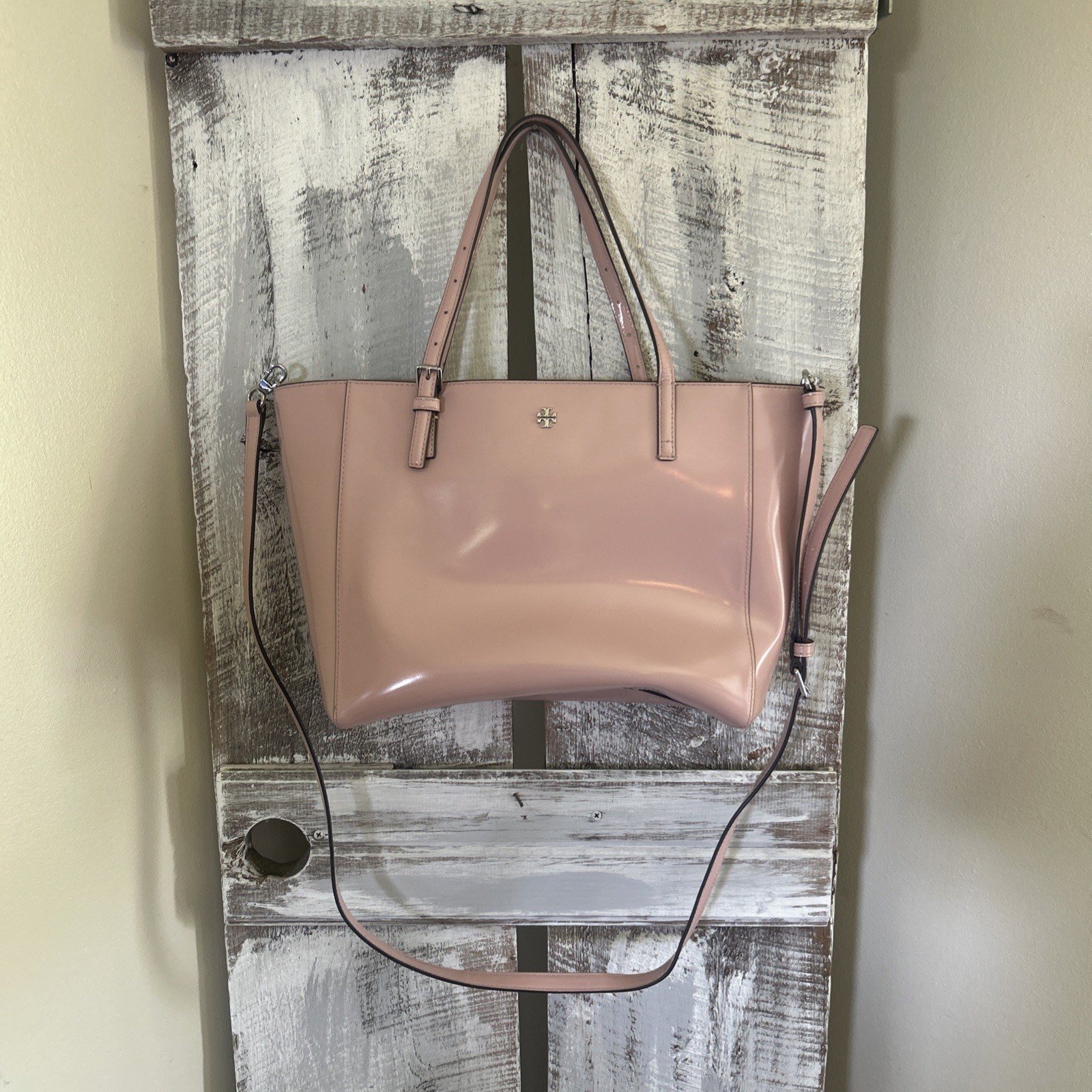 Tory Burch Emerson Small Tote Clay Pink Patent Leather Shoulder Bag
