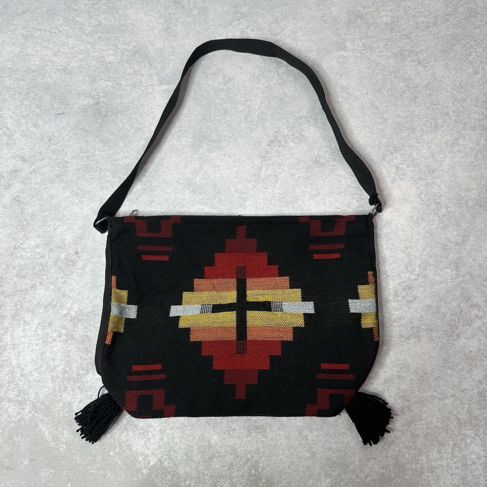 El Paso Saddle Blanket Co Native Southwestern Aztec Black Tote Shoulder Bag