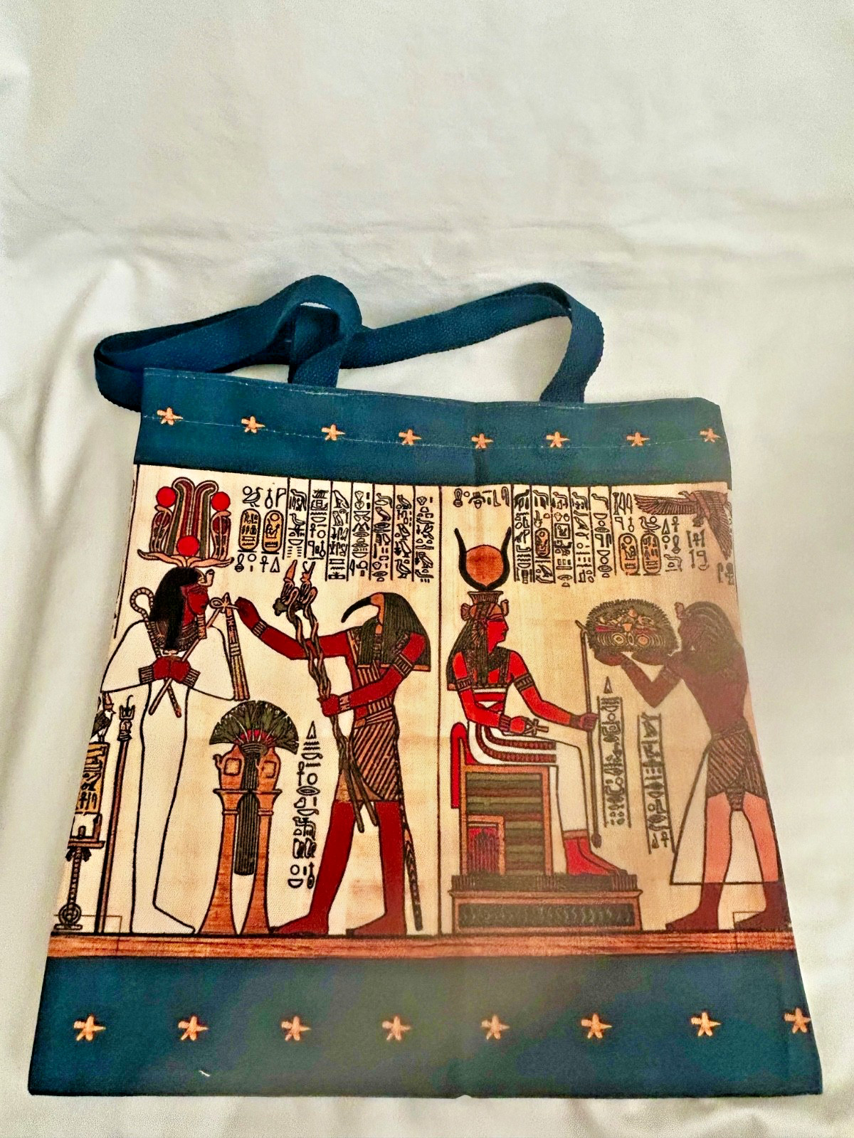 Egyptian Cotton Flax Shopping Rectangular Scribe Isis King Tut Bag 15″ X 14.5″