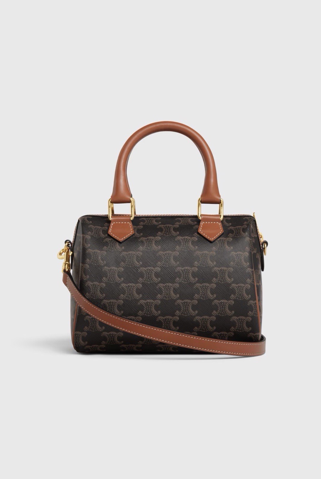 Celine Small Boston In Triomphe Canvas And Calfskin