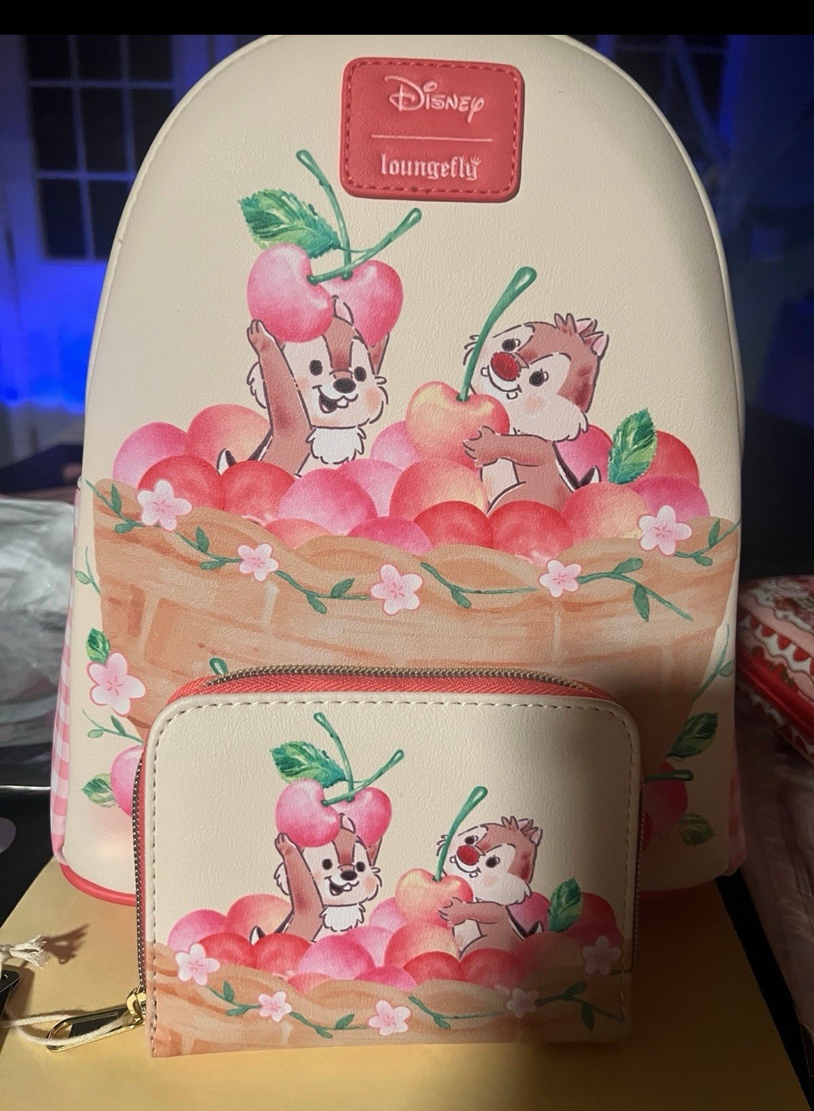 loungefly backpack Disney Chip And Dale Cherry Basket With Wallet Set