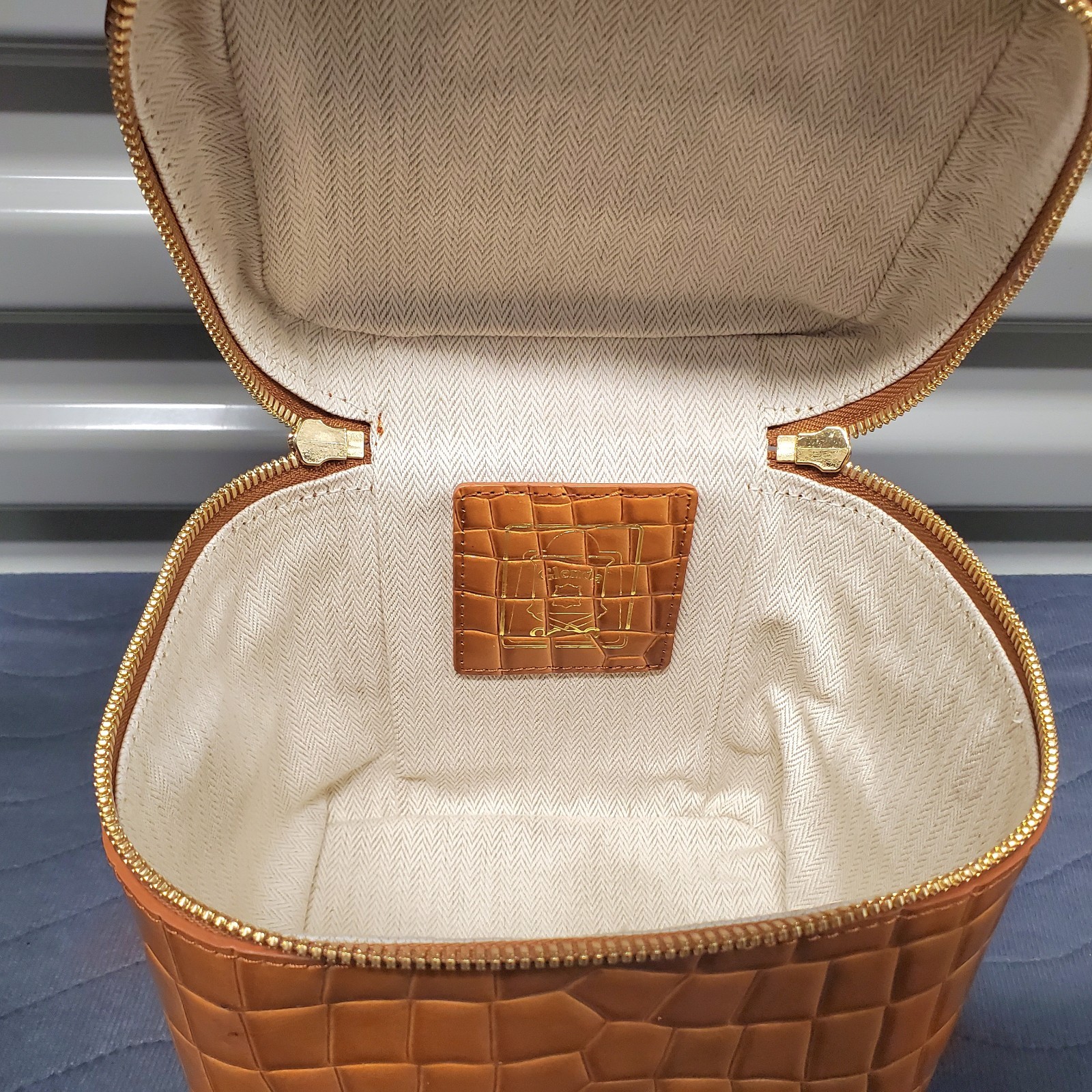 Glenda Bloom Statement Cube Bag Vanity Case Embossed Alligator Leather Lux Chain