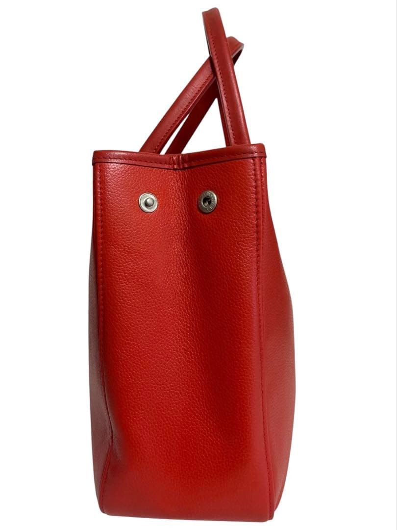 Longchamp Pebbled Leather Tote Red A4 Magnetic Button Embossed Horse Logo Auth