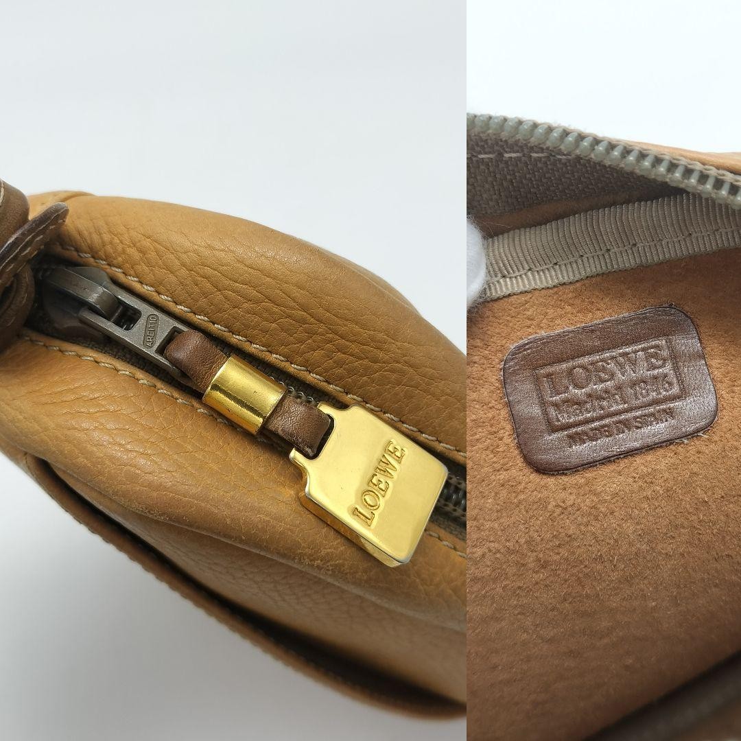 LOEWE Vintage All-Leather Brown Anagram Shoulder Bag Authentic 120cm Strap